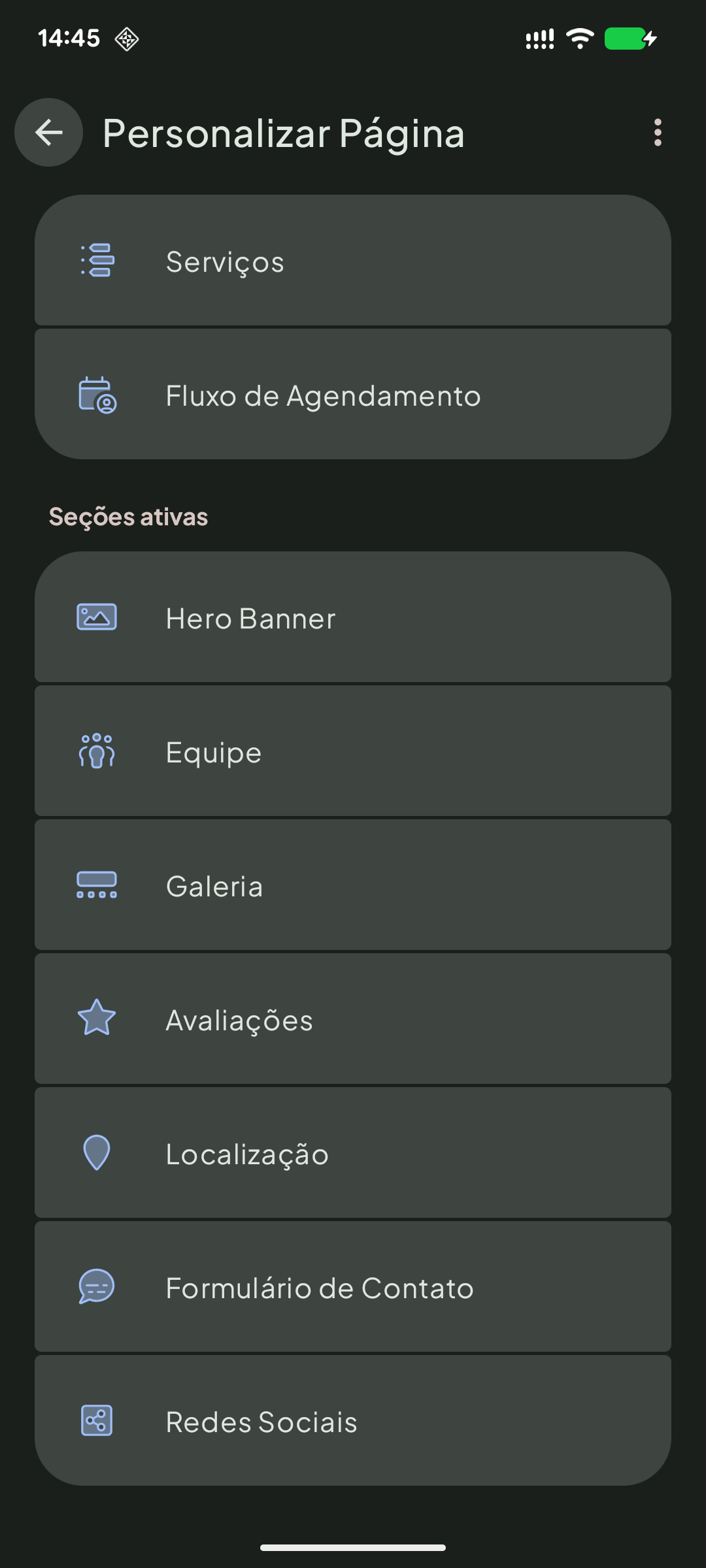 Seções da página