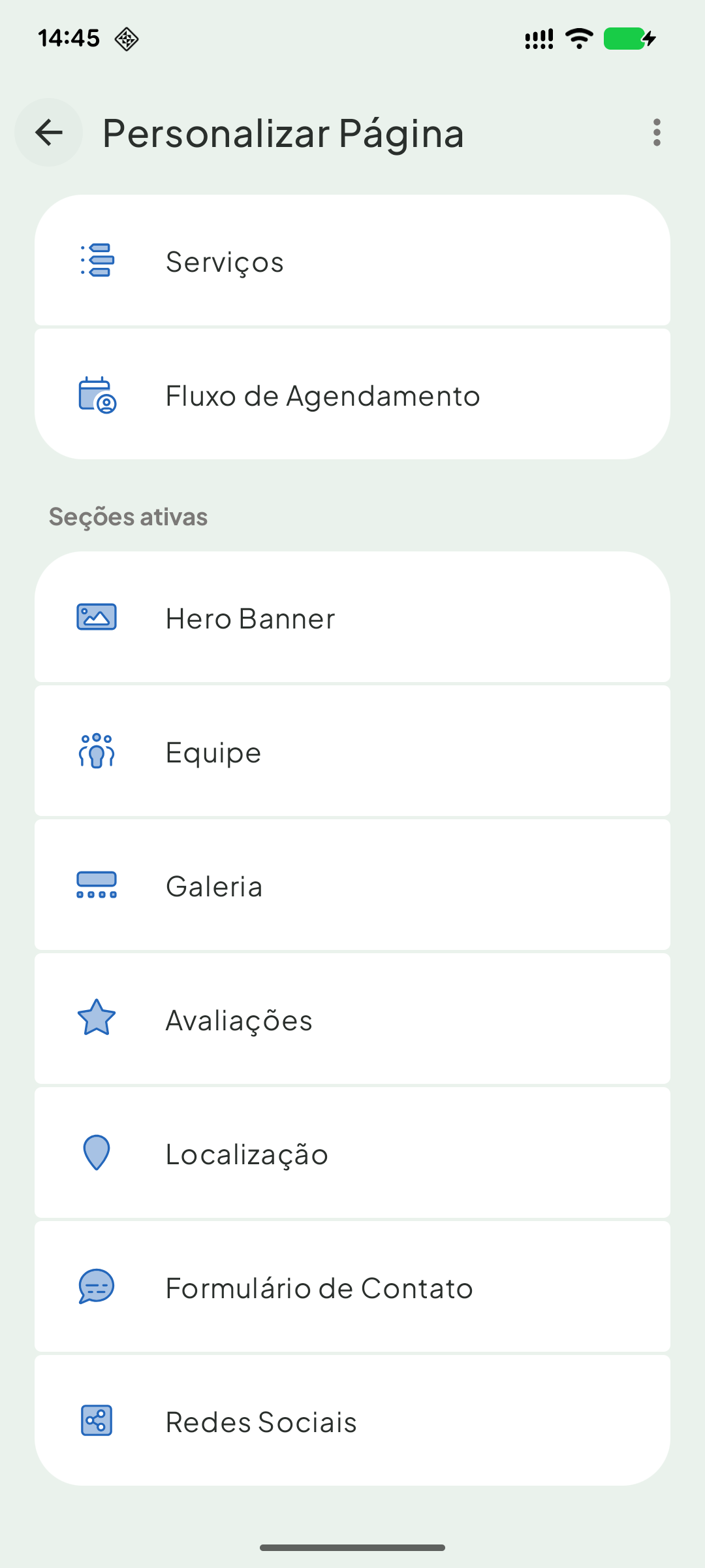Seções da página